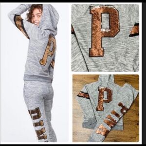 PINK VS BLING FULL ZIP HOODIE AND JOGGER SWEATPANTS SET